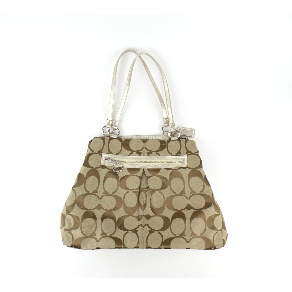 Coach Signature Khaki Brown Shoulder Bag Tote F14863 - Picture 1 of 16